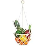 Single Tier Macrame Hanging Fruit Basket, Boho Vegetable Holder for Kitchen Food Storage with Hook, Bohemian Cotton Produce Organizer, Plant Hanger Decor for Home Bathroom Bedroom Women Christmas Gift