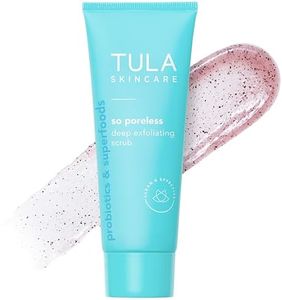TULA Skin Care So Poreless Exfoliating Blackhead Scrub - Powerful and Gentle Exfoliation, Refreshing and Smoothing, Contains Probiotic Extracts, Volcanic Sand, Pink Salt, and Witch Hazel, 2.89 oz.