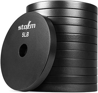 STOZM Premium Solid Steel 1-inch Weight Plate Electrostatic Powder Coating - Set of 12 x 5lbs Strength Training, Conditioning Workouts, Weightlifting, Powerlifting and Crossfit (Black)