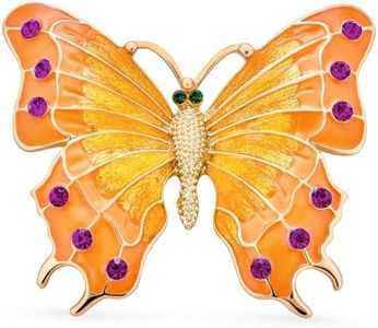 Large Statement Red Crystal Accent Two Tone Yellow Orange Golden Garden Winged Butterfly Brooch Scarf Pin for Women Teens Gold Plated