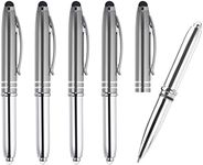PATIKIL Ballpoint Pen with Stylus Tip and LED Flashlight, 5 Pack 3 in 1 Metal Pen Black Ink 1.0mm Medium Point Stylus Pen for Touch Screens, Gray