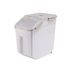 PENCK Large Rice Storage Container Plastic Flour Dispenser Pet Dog Cat Food Bin Holder Airtight Cereal Grain Organizer Box with Locking Lid, Measuring Cup, Scoop & Wheels, 8-15kg Capacity (Grey)