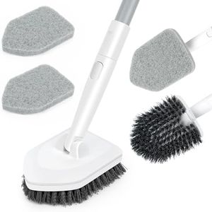 TAOPE Scrubbing Brush with Handle, 123 CM Long Handled Scrubbing Brush, Grey 2 in 1 Shower Cleaning Brush with Sturdy 48.4" Metal Pole, Stiff Bristles Scrub Brush for Bathroom Kitchen Floor Tub Tile