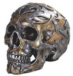 ICE ARMOR 7.75" W Skull with Gold and Silver Tattoo Statue Fantasy Decoration Figurine