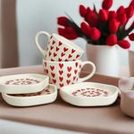 The White Space Living Love Latte Coffee Mug & Dessert Plate Set | Red Heart | Ideal for Valentine Gift | Set of 2 Cups and 2 Plates (2)