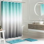 Creative Home Ideas Bathroom Sets with Shower Curtain and Rugs| Shower Curtain Sets with Rugs, Shower Curtain, Liner Set, 2 Chenille Bathmats and 12 Hooks | 70" x72" | Turquoise/White/Grey Ombre