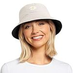 Bucket Hats Women - Daisy Embroidery Bucket Hat Ladies Summer Fisherman Hat Reversible Cotton Bucket Sun Hats Foldable Double-Side Hat for Teens Girls Travel Outdoor