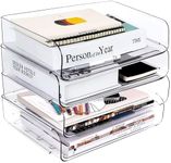 Purilit design 4-Tier PET Paper Trays - Stackable Desktop Racks Organizer for Letter Tray, Clear Multipurpose Office Accessories Tray for A4 Paper Holder, File Documents, Supplies, Magazine, Receipts