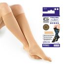 Neo G Travel Compression Socks For Women - Energizing tired, aching legs. Travel Socks are perfect flight companion, great for long periods of inactivity - Graduated Compression Socks - Beige - S