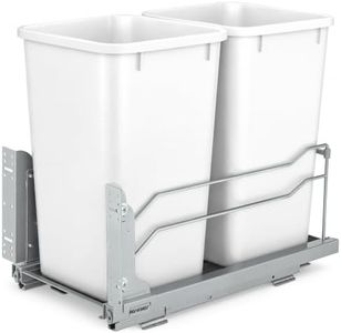 Rev-A-Shelf Double 27 Qt Pull Out Trash Cans with Soft Close for Under Kitchen Cabinets, Min Opening Width of 11.5", White, 53WC-1527SCDM-211