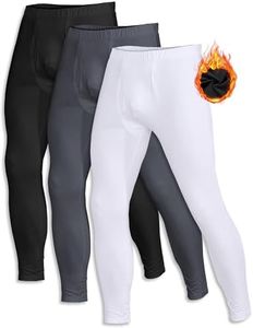 ZUTY 3 Pack Long Johns for Men Thermal Underwear Bottom Fleece Lined Pant Men's Leggings Base Layer for Cold Weather Black-White-Grey L
