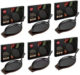 DVK Pre Seasoned Cast Iron Fajita Plate Set Sizzling Skillet with Removable Handles Wooden Base for Home Cooking Camping BBQ