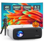 YOTON Y6 Native 1080P Bluetooth Projector with Tripod, 12000 Lumens Outdoor Portable Movie Projector, 4K Support Projector with Dual- Speakers, Compatible with Smartphones, HDMI, USB, Fire Stick, PS5