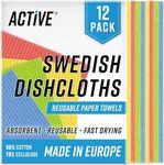 ACTIVE Swedish Dish Cloths for Kitchen 12 Pack Cellulose Sponge Cloth, Washable Dishcloths for Washing Dishes, Original European Dish Towels, Absorbent Reusable Paper Towels - Multicolor Assorted