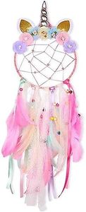 Unicorn Dream Catchers for Kids, Colorful Feather and Flower Dream Catchers, Handmade Dream Catchers for Girls Kids, Bedroom Wall Hanging Decorations (Pink)