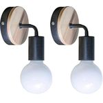 YUENSLIGHTING 2 Pack Loft Black Indoor Wall Lamp Simplicity E27 LED (No Bulb) Iron and Wood Plate Wall Light Lights fixtures for Kids Living Room Bedroom Bar Hotel