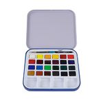 Daler-Rowney Aquafine Watercolour Half Pan Paint Travel Set, 24 Assorted Colours + 1 Aquafine Watercolour Brush, Ideal for Professional & Beginner Artists & Students