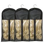 3 Pack Hair Extension Holder with Storage Bag Wig Hanger Hairpieces Bag Wigs Carrier Case for Store Style Human Synthetic Hair Black Color