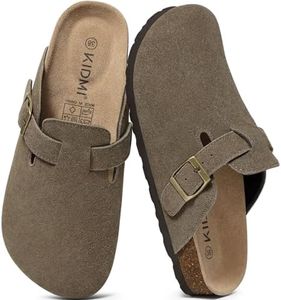 KIDMI Genuine Suede Clogs for Women Cork Footbed Sandals Leather Mules Potato Shoes with Arch Support Hickory 41 (Size 9-9.5)