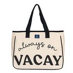 AQVA Women & Men Cotton Tote Bag | Black and White Collection Printed Handbag Shoulder Bag with Zipper and Inner Zip Pocket for Grocery, Shopping, Travel, Work, Beach Lunch (16 X 12.5 X 5_Vacay)