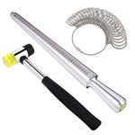 Firtink 3 in 1 Metal Ring Mandrel Ring Sizer Ring Gauge Set with Jewelers Rubber Hammer Mallet Finger Sizing Tools Rings Size Measurements UK Sizes A-Z Steel Jewellery Making Repair Tool