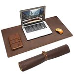 Polare Full Grain Leather Desk Pad Protector 31.5 x 15.7 inch Desktop Blotter Mats for Keyboard and Mouse Non-Slip Desk Writing Pad for Office and Home(Brown)