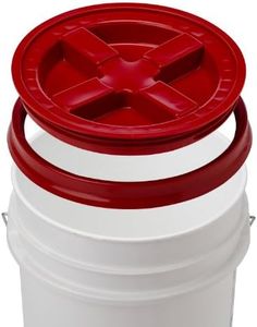 5 Gallon White Bucket & Gamma Seal Lid - Food Grade Plastic Pail & Gamma2 Screw Seal Tight Lid (Red)