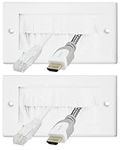 Auline White Brush Double Twin 2 Gang Wall Outlet Cable Entry Plate Tidy Mount Face Plate Wall Plate (2)