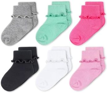 CozyWay Baby Girls Socks 6 Pack Ruffle Ripple Edge Turn Cuff Socks 0-9 Months for Baby Toddler Girls