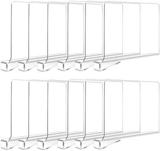 Hiziwimi 12PCS Clear Acrylic Shelf Dividers, Shelf Separator, Adjustable Clothing Organizer, Transparent Organizer for Clothing Storage, Wood Closet, Bedroom, Kitchen and Office Shelves (Clear-12PC)