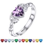 Bestyle 925 Sterling Silver Heart Crytsal Celtic Knot Rings | Classic Silver February Amethyst Crystal Birthstone Rings for Women, Great Birthday Gift for Daughter/Wife/Mom/Grandma