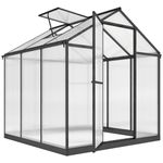 Outsunny 6' x 8' x 6.4' Polycarbonate Greenhouse, Aluminum Walk-in Green House Kit Garden, Plants Grow with Rain Gutter and Roof Vent, Charcoal Grey
