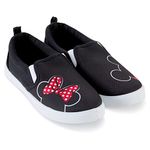 Disney Ladies Mickey and Minnie Shoes - Ladies Classic Mickey and Minnie Mouse Slip On Sneakers Mickey and Minnie Mouse Canvas Slip On Sneakers, Black, 4 UK