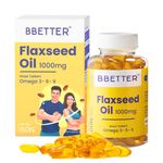 BBETTER Flaxseed Oil Softgels - Omega 3 6 9 Vegetarian Capsules for a Healthy Heart & Brain - 1000mg Flaxseed Oil capsules - 60 Capsules