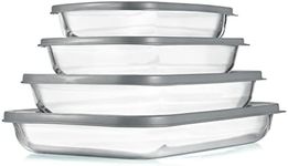 NutriChef 4-Piece Glass Baking Dish with Lids - Stackable Rectangular Glass Oven Bakeware w/Grey BPA-Free Lids - Baking Pans for Lasagna, Meatloaf, Casserole, Leftovers, & More, Dishwasher Safe