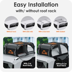 BOYUJK Car Roof Bag 425L – Waterproof, No Rack Needed, Orange, Folding