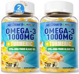 Vegan Omega-3 Gummies 1000mg + Turmeric - Omega 3 Fish Oil Alternative for Adults - Algae DHA 600mg & EPA 300mg, Vitamins A, C, E, Zinc & MSM, Sugar Free, 120 Cts