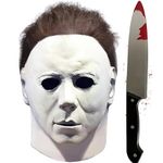 Michael Myers Mask with Knife, Adult Latex Michael Myers Face Cosplay Masks With Hair For Halloween Kills Scary Halloween Cosplay Costume Theme Party Props Movies 1978