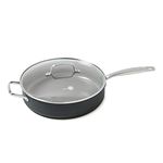 GreenPan Chatham Ceramic Non-Stick Covered Saute Pan with Handle Helper, 5 Quart, Grey