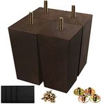 KOIKEY 15cm Square Wooden Sofa Legs, 5/16' Solid Wood Furniture Replacement Feet for Couch, Chair, Coffee Table, Cabinet, Walnut Colour Set of 4