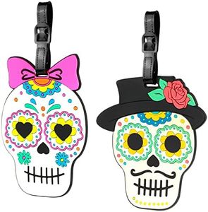 Etiquetas para Equipaje de PVC,2 Pcs Etiquetas Maletas Viaje Cráneo Flor,Identificador Maletas Viaje,Bolso ID Tag,Mochilas Etiquetas,Etiqueta de la Maleta con Nombre Dirección para Equipaje Facturado