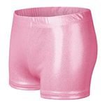 PythJooh Girls Dance Shorts, Little Girls Sparkle Glitter Gymnastics Shorts Metallic Athletic Dancewear Shorts 3-14 Years Pink