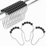 Amazer Black Shower Curtain Hooks, Rust Proof Acrylic Balls Shower Curtain Rings, Stainless Steel Shower Curtain Rings, Shower Hooks for Shower Curtain Bathroom Shower Rings-Set of 12