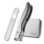 FVION Nail Clippers with Collection Container, Wide Jaw Opening Nail Clippers Stainless Steel Set, Large Nail Clippers for Thick Nails, Toenail Clippers with Nano Nail File (Matte Silver)