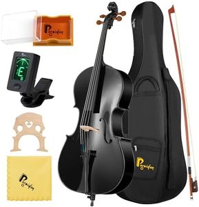 Poseidon 1/4 Size Cello for Beginners & Adults, Premium Solidwood Black Cellos with Soft Carring Case, Bow, Bridge, Rosin, Beginner Cello