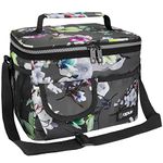 OPUX Insulated Lunch Bag for Men Women, Leakproof Floral Grey Lunch Box for Work, Portable Soft Lunch Cooler Bag with Shoulder Strap, Adult Lunchbox Lunch Pail for Kid Boy Girl School, 14 Can/8L