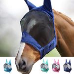 Harrison Howard CareMaster Pro Luminous Horse Fly Mask Standard with Ears UV Protection for Horse Navy Extra Full Size