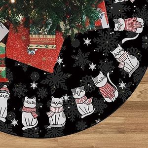 GAGEC Christmas Tree Skirt Black Tree Skirt Cat Christmas Xmas Winter Tree Skirt 48 Inch for Black Cat Christmas Indoor Outdoor Decorations