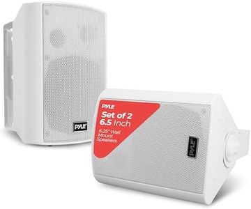 Pyle 6.5 Inch Wall Mount Waterproof Speaker System for Indoor or Outdoor Wireless Bluetooth Surround Sound System, White (2 Pack)
