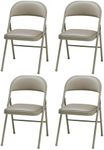 MECO Sudden Comfort Deluxe Chicory Lace Vinyl Padded Folding Chair with Steel Frame and Contoured Backrest for Indoor Outdoor Use, (Set of 4)
